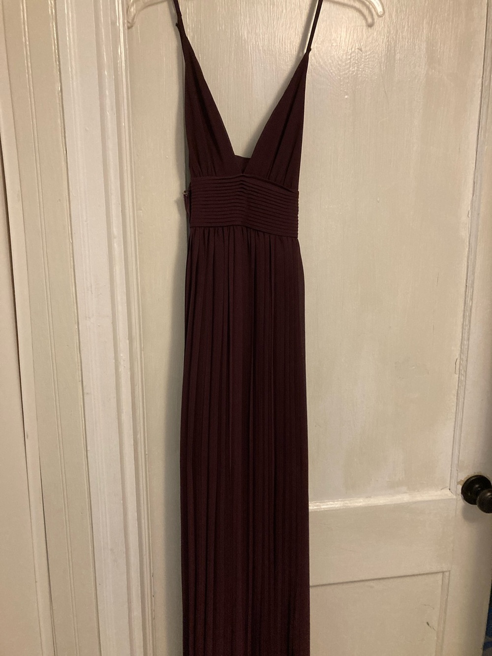 She and Sky Burgundy Pleated V-Neck Maxi Dress
